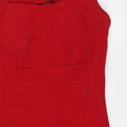 M&Co` Womens Red Polyester Pencil Dress Size 12 Square Neck Zip - Ribbed