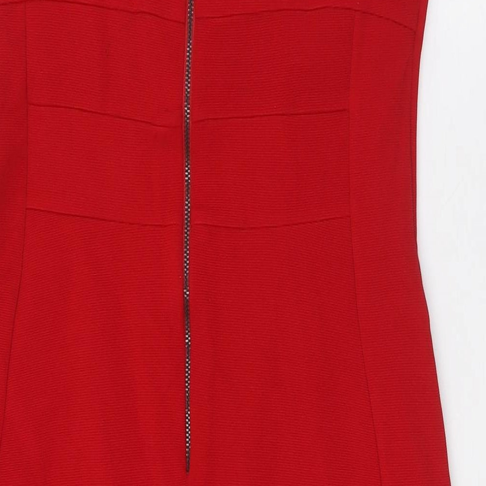 M&Co` Womens Red Polyester Pencil Dress Size 12 Square Neck Zip - Ribbed