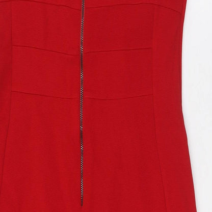 M&Co` Womens Red Polyester Pencil Dress Size 12 Square Neck Zip - Ribbed