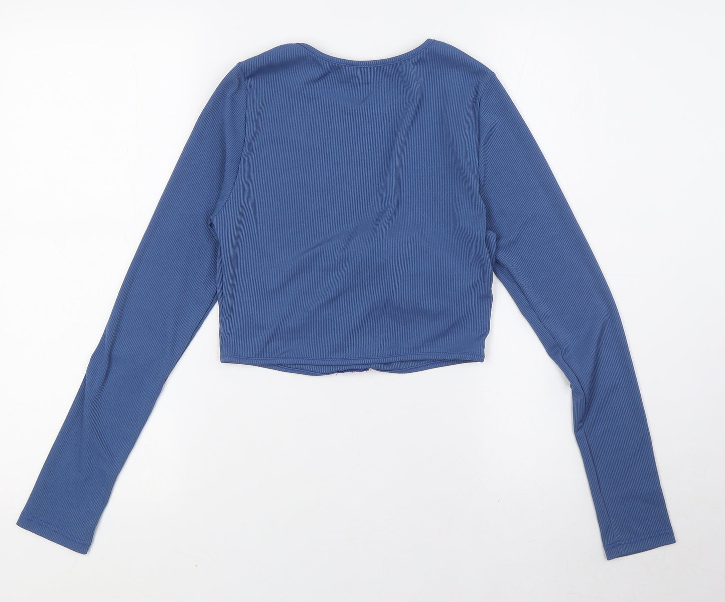 Amy & Clo in vogue Womens Blue Polyester Cropped T-Shirt Size S Round Neck - Ribbed. Size Small-Med