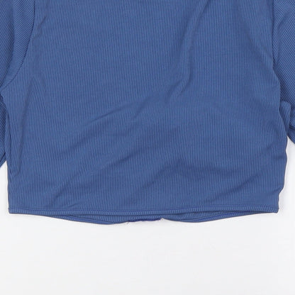 Amy & Clo in vogue Womens Blue Polyester Cropped T-Shirt Size S Round Neck - Ribbed. Size Small-Med