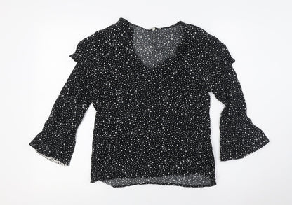 Warehouse Womens Black Viscose Basic Blouse Size 10 Scoop Neck - Stars