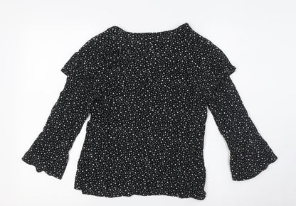Warehouse Womens Black Viscose Basic Blouse Size 10 Scoop Neck - Stars