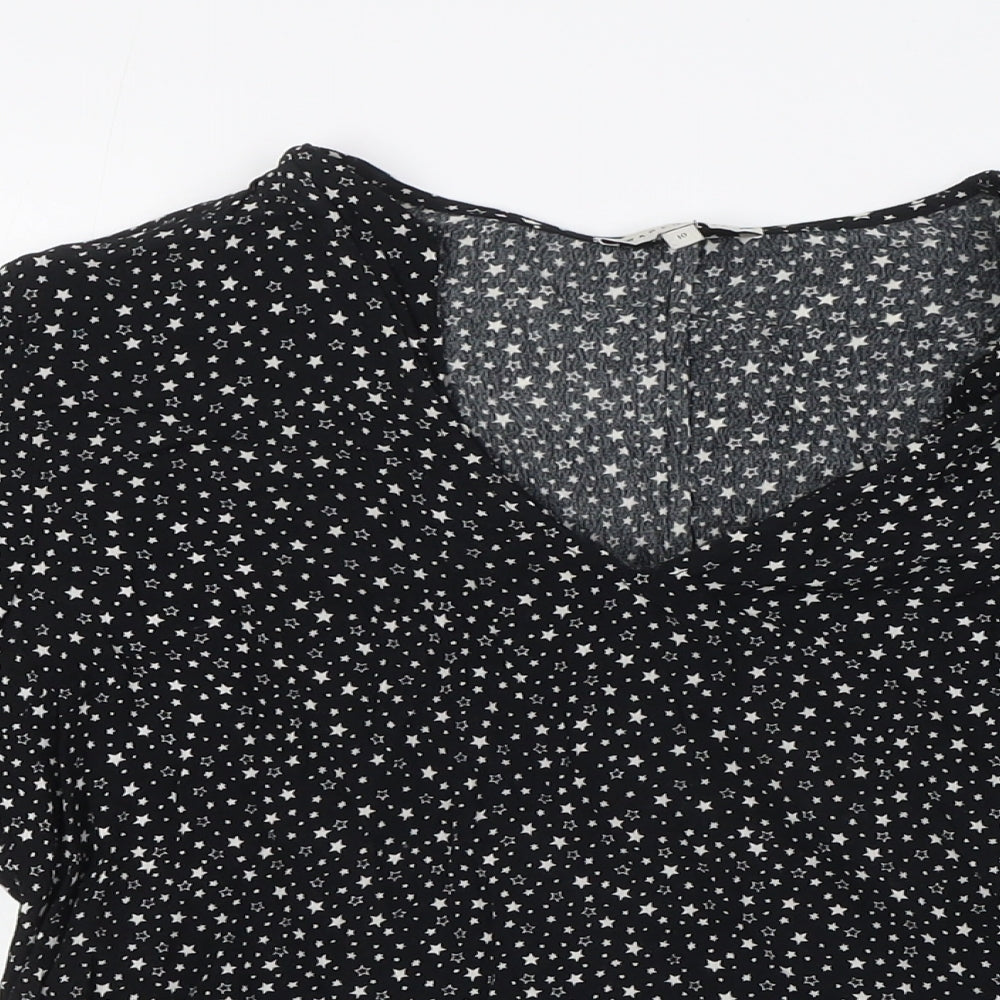 Warehouse Womens Black Viscose Basic Blouse Size 10 Scoop Neck - Stars