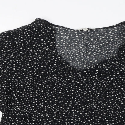 Warehouse Womens Black Viscose Basic Blouse Size 10 Scoop Neck - Stars