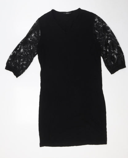 Jeton Womens Black Viscose A-Line Size XL V-Neck - Lace Sleeves