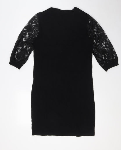 Jeton Womens Black Viscose A-Line Size XL V-Neck - Lace Sleeves