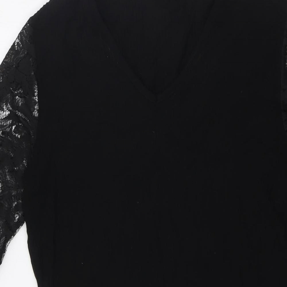 Jeton Womens Black Viscose A-Line Size XL V-Neck - Lace Sleeves