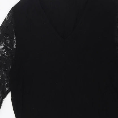 Jeton Womens Black Viscose A-Line Size XL V-Neck - Lace Sleeves