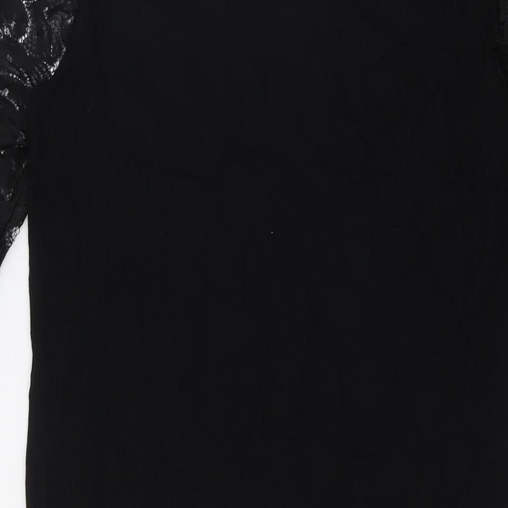 Jeton Womens Black Viscose A-Line Size XL V-Neck - Lace Sleeves