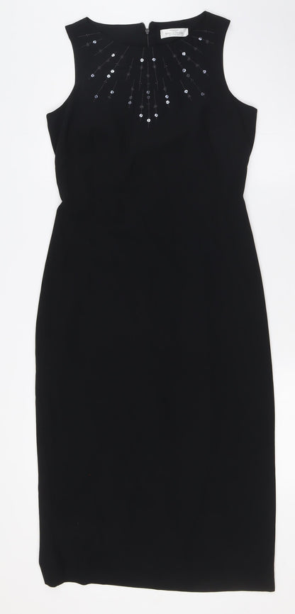 Marks and Spencer Womens Black Polyester Pencil Dress Size 8 Boat Neck Zip - Evening Wear