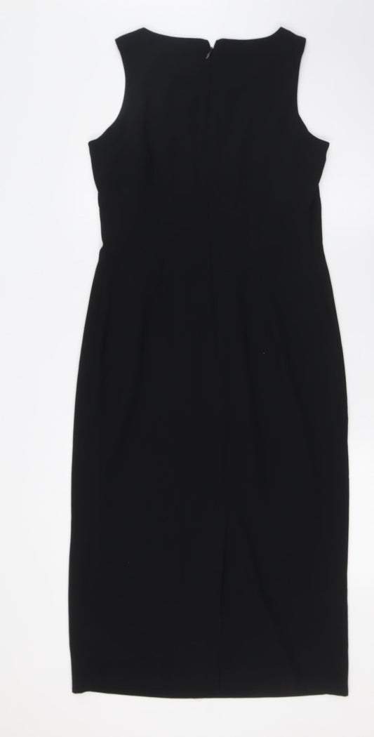 Marks and Spencer Womens Black Polyester Pencil Dress Size 8 Boat Neck Zip - Evening Wear