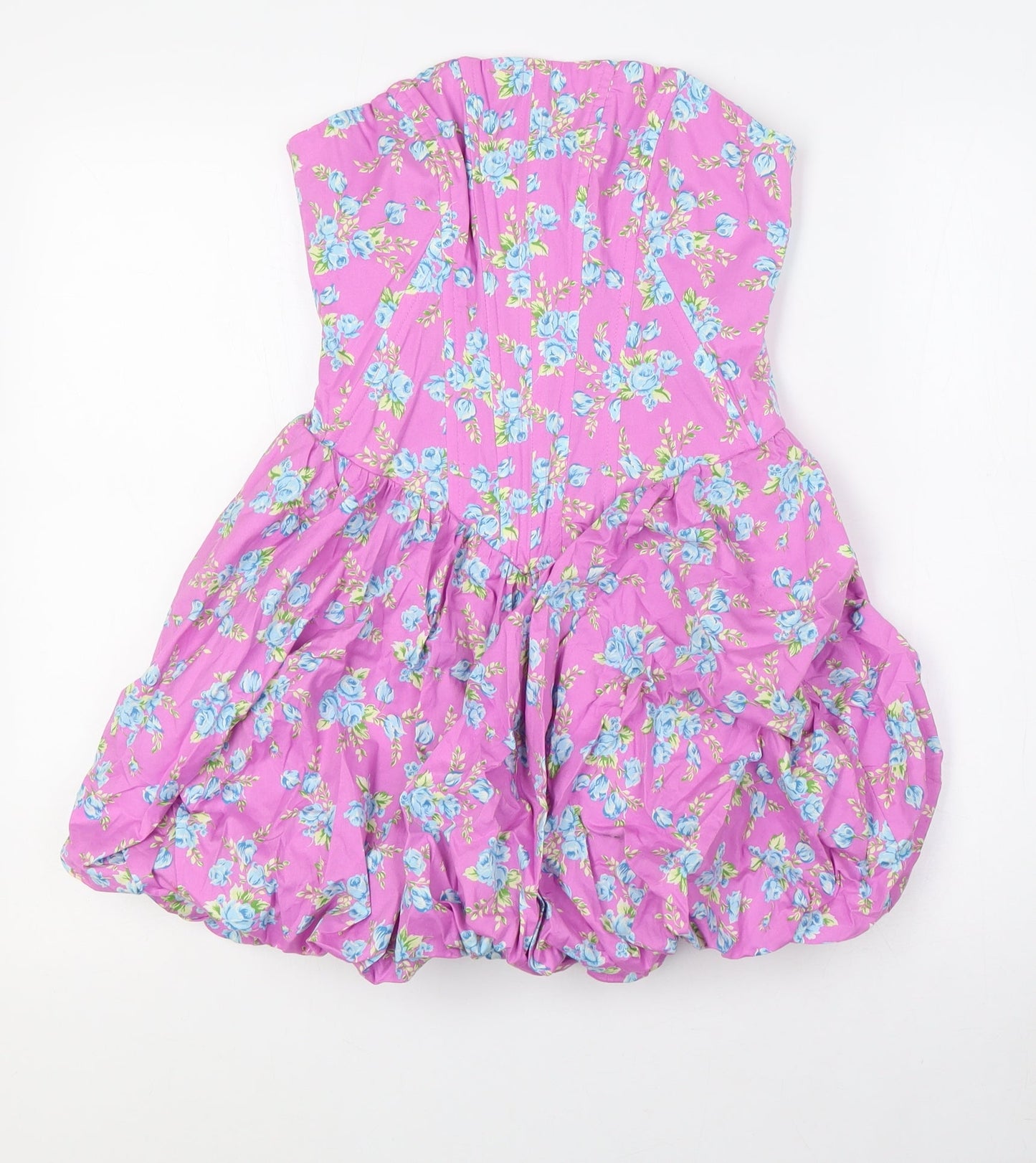 Zara Womens Purple Floral Elastane A-Line Size S Off the Shoulder Zip - Boned Body