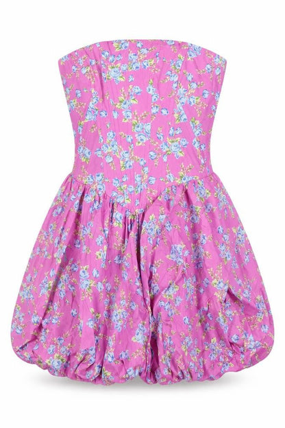 Zara Womens Purple Floral Elastane A-Line Size S Off the Shoulder Zip - Boned Body