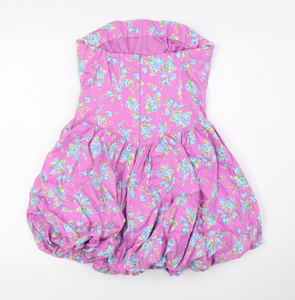 Zara Womens Purple Floral Elastane A-Line Size S Off the Shoulder Zip - Boned Body