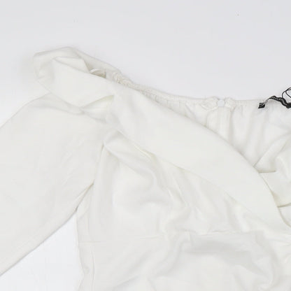 PRETTYLITTLETHING Womens White Polyester Pencil Dress Size 10 Off the Shoulder Zip