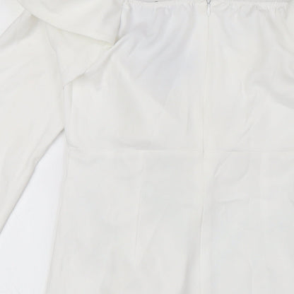 PRETTYLITTLETHING Womens White Polyester Pencil Dress Size 10 Off the Shoulder Zip