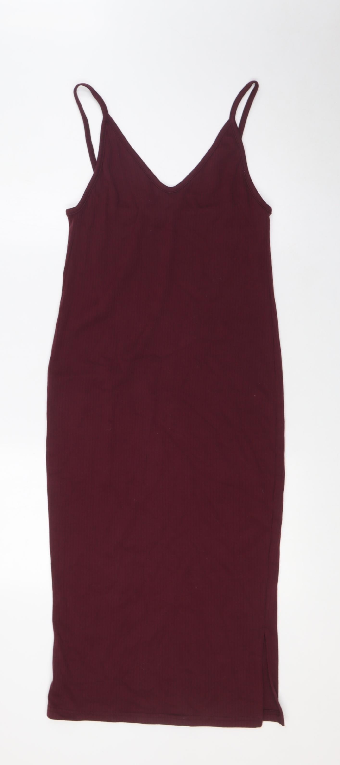 Missguided Womens Purple Polyester A-Line Size 8 V-Neck - Ribbed