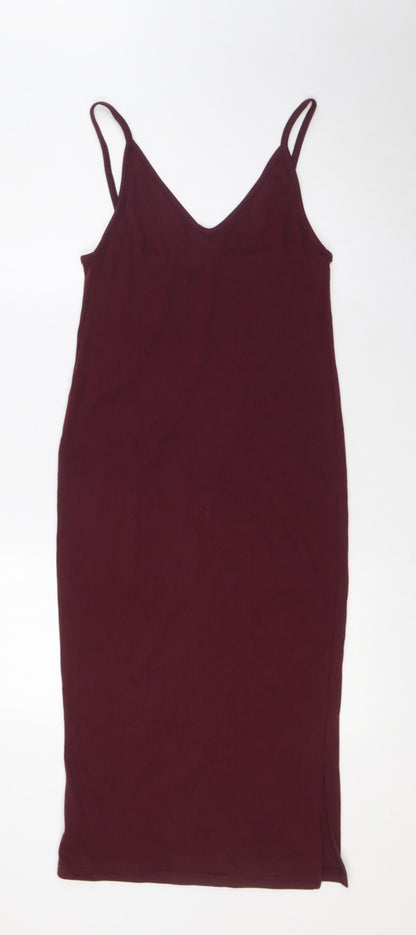 Missguided Womens Purple Polyester A-Line Size 8 V-Neck - Ribbed