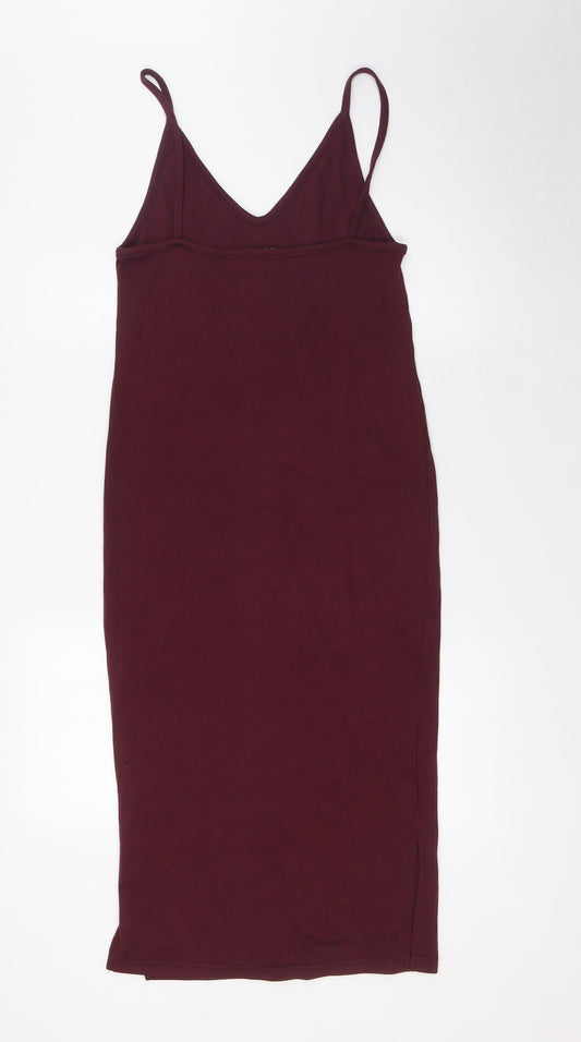 Missguided Womens Purple Polyester A-Line Size 8 V-Neck - Ribbed