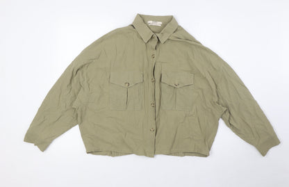 Womens UK Size M Pull&Bear Green Basic Button-Up