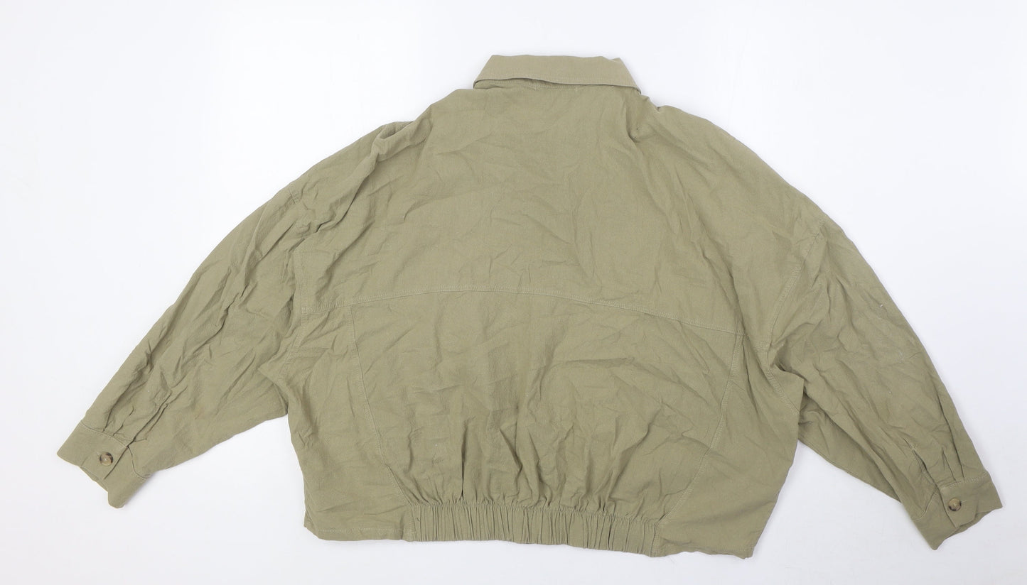 Womens UK Size M Pull&Bear Green Basic Button-Up