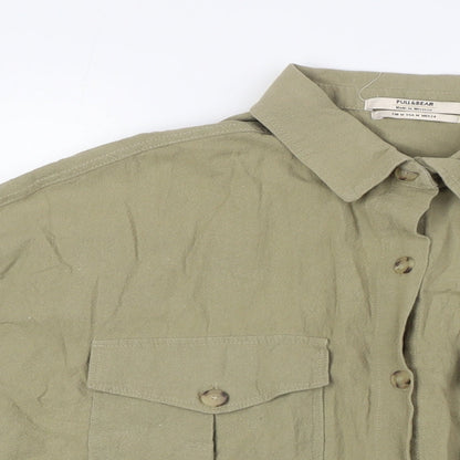 Womens UK Size M Pull&Bear Green Basic Button-Up
