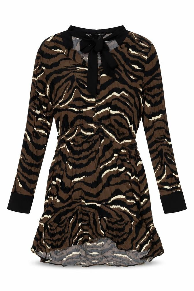 Zara Womens Brown Geometric Viscose Mini Size M V-Neck Button