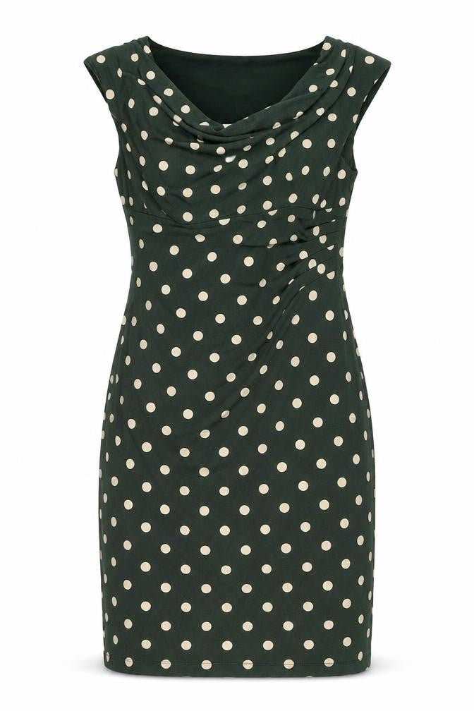 Connected Womens Green Polka Dot Polyester Bodycon Size 8 Cowl Neck Pullover