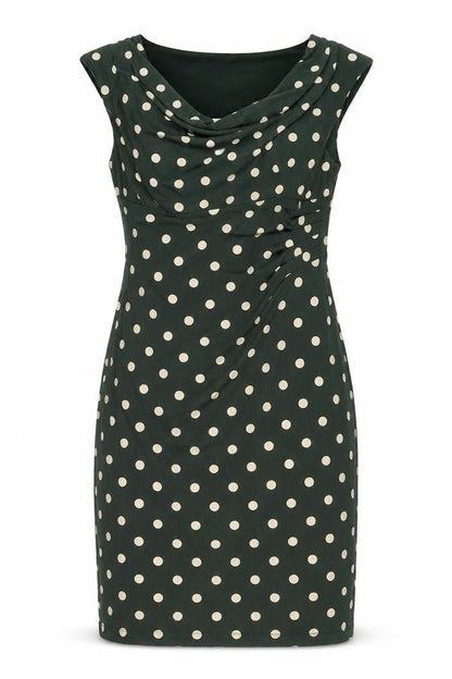 Connected Womens Green Polka Dot Polyester Bodycon Size 8 Cowl Neck Pullover