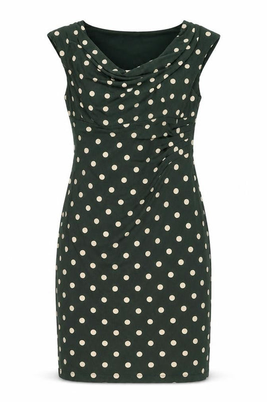 Connected Womens Green Polka Dot Polyester Bodycon Size 8 Cowl Neck Pullover