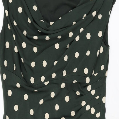 Connected Womens Green Polka Dot Polyester Bodycon Size 8 Cowl Neck Pullover