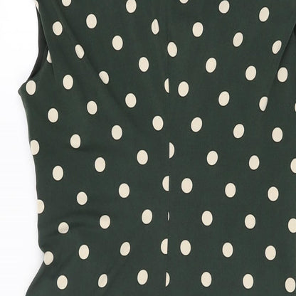 Connected Womens Green Polka Dot Polyester Bodycon Size 8 Cowl Neck Pullover