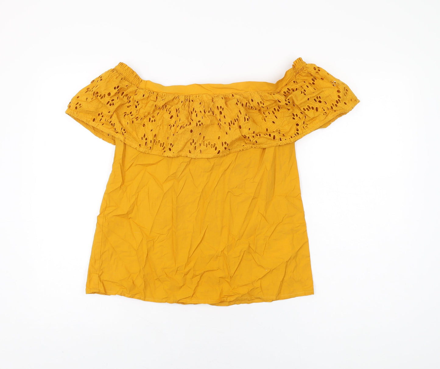 Womens UK Size 12 Warehouse Yellow Basic T-Shirt