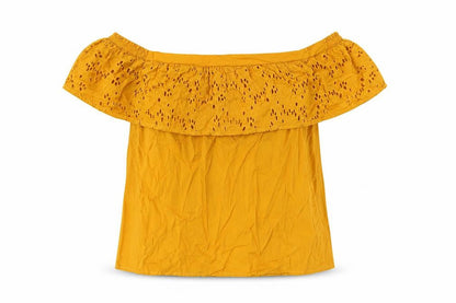 Womens UK Size 12 Warehouse Yellow Basic T-Shirt