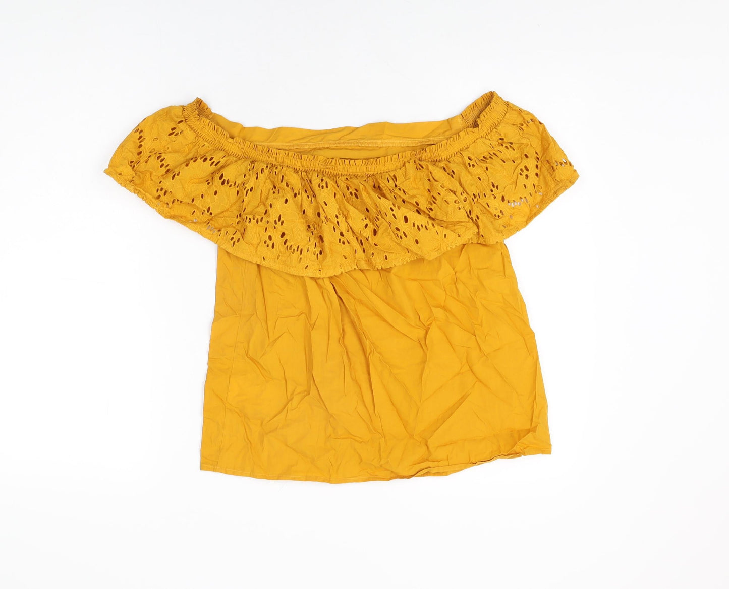 Womens UK Size 12 Warehouse Yellow Basic T-Shirt