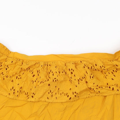 Womens UK Size 12 Warehouse Yellow Basic T-Shirt