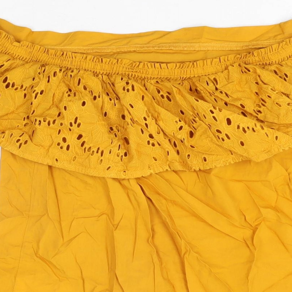 Womens UK Size 12 Warehouse Yellow Basic T-Shirt