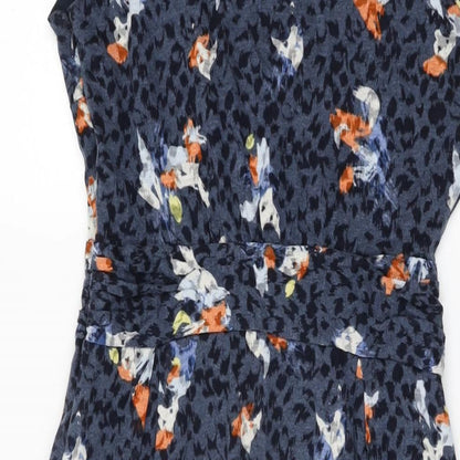 Marks and Spencer Womens Blue Geometric Cotton Shift Size 8 V-Neck Zip