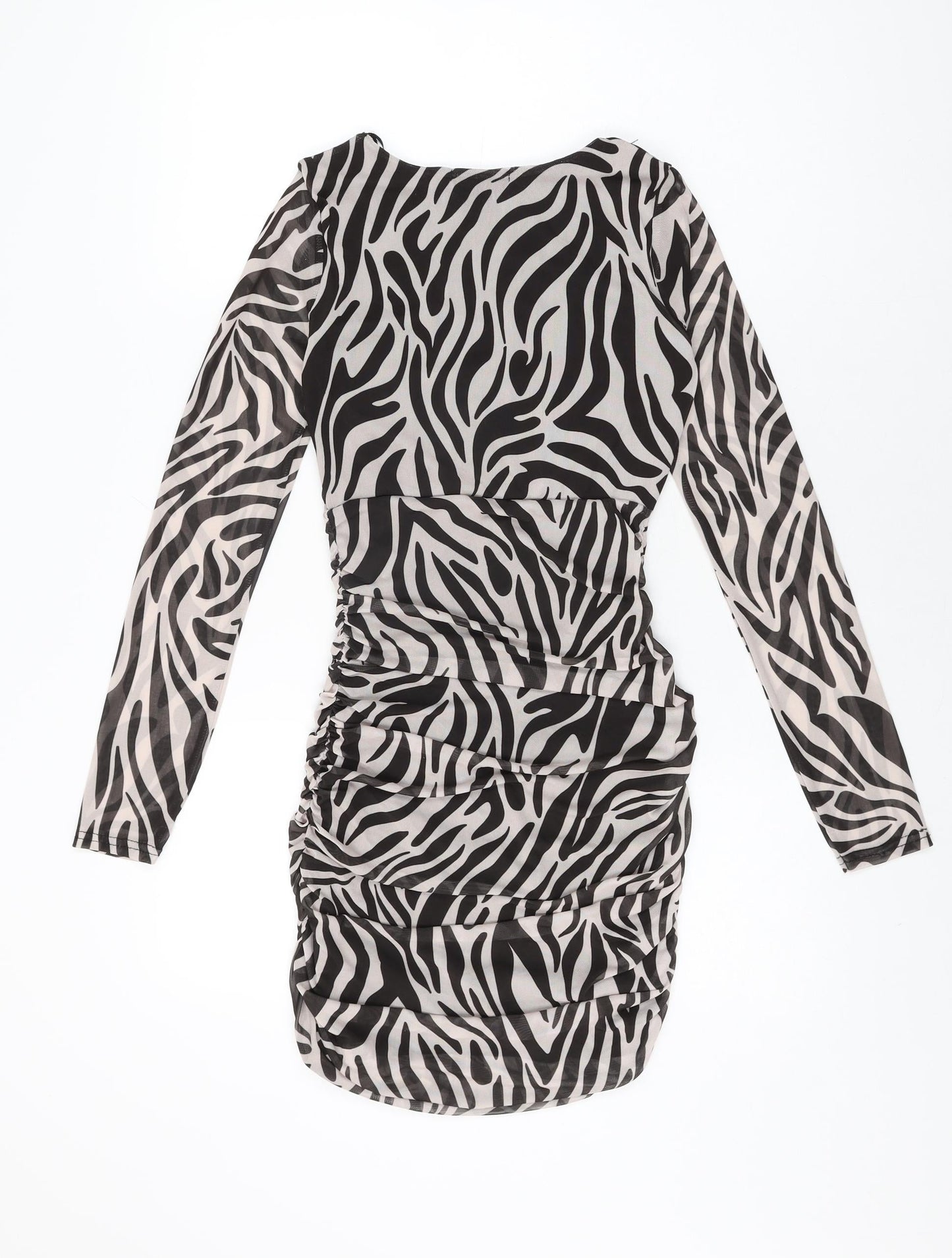 Select Womens White Geometric Polyester Bodycon Size 8 V-Neck Pullover