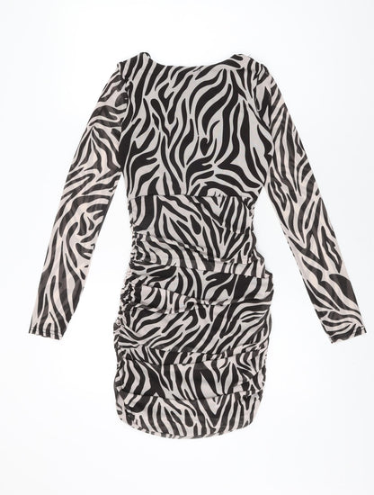 Select Womens White Geometric Polyester Bodycon Size 8 V-Neck Pullover
