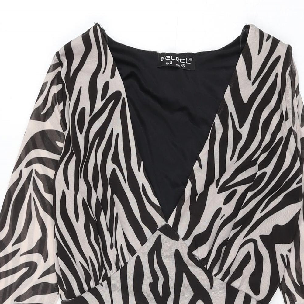 Select Womens White Geometric Polyester Bodycon Size 8 V-Neck Pullover