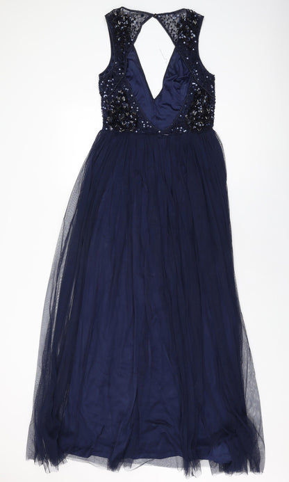 Debenhams Womens Blue Polyester Maxi Size 10 Round Neck Zip