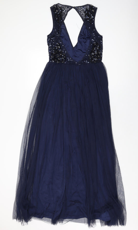 Debenhams Womens Blue Polyester Maxi Size 10 Round Neck Zip