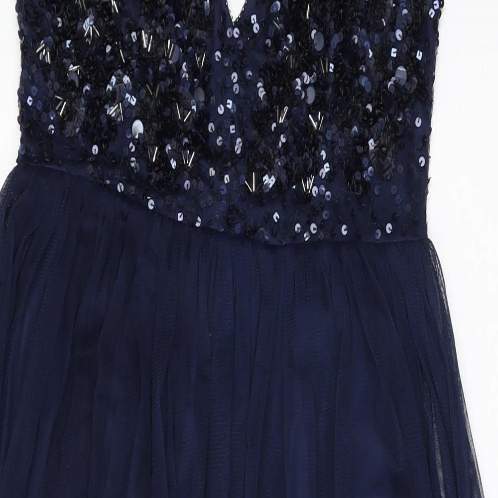 Debenhams Womens Blue Polyester Maxi Size 10 Round Neck Zip