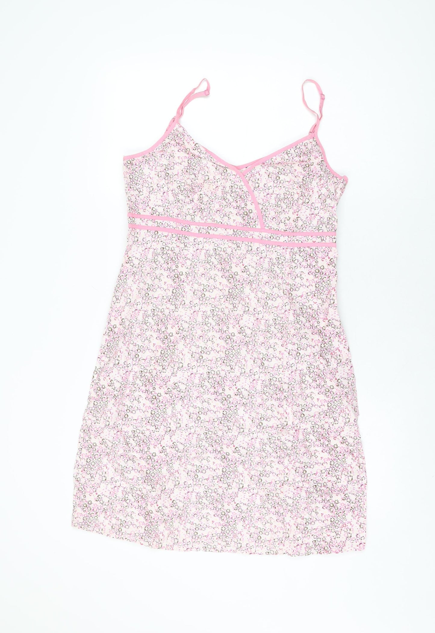 NEXT Womens Pink Floral Cotton Shift Size 14 V-Neck Zip