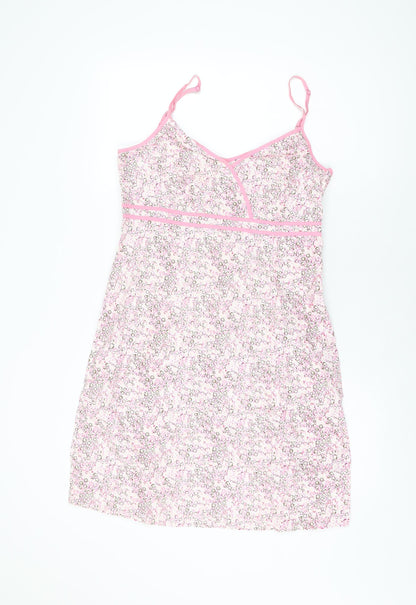 NEXT Womens Pink Floral Cotton Shift Size 14 V-Neck Zip