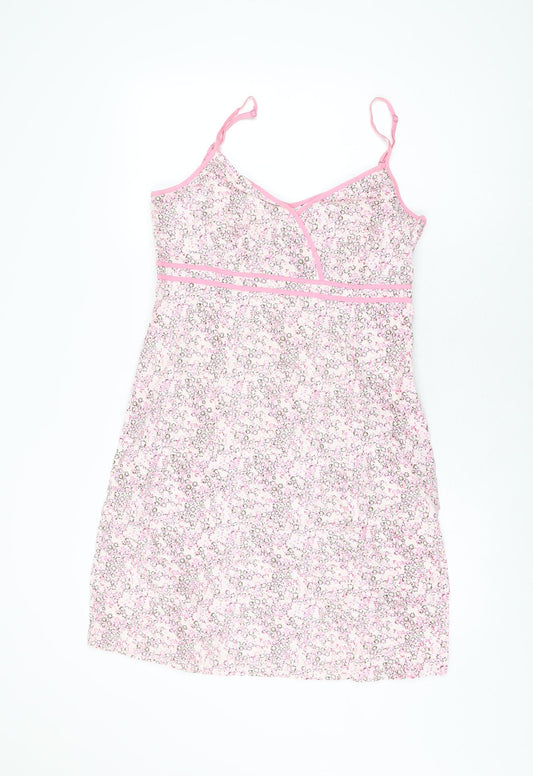 NEXT Womens Pink Floral Cotton Shift Size 14 V-Neck Zip