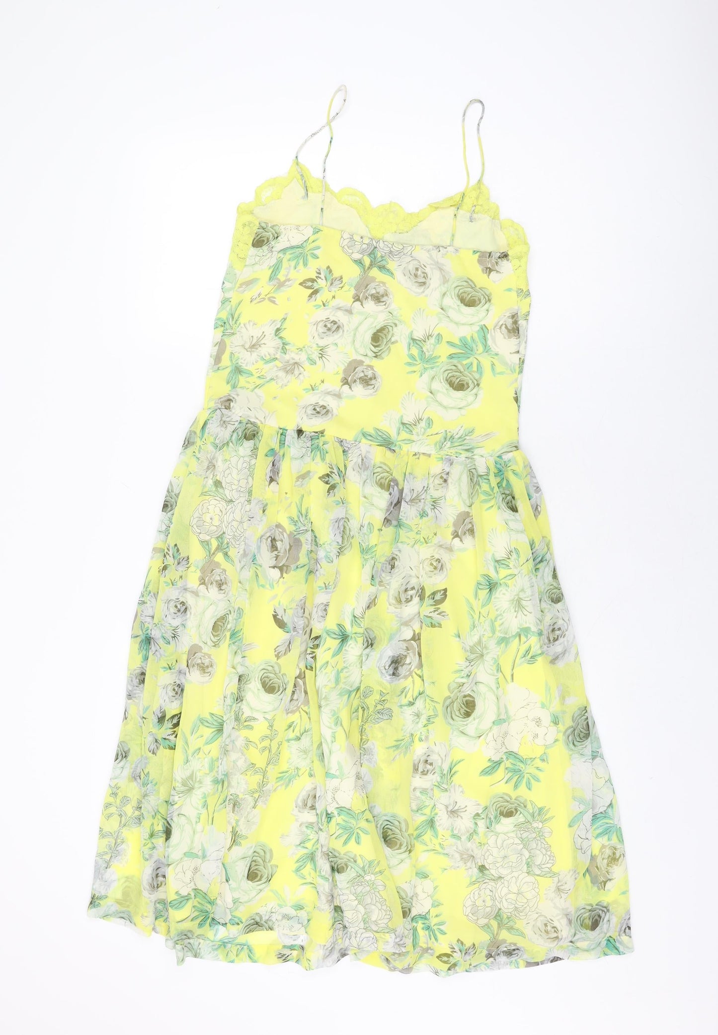 ASOS Womens Yellow Floral Polyester A-Line Size 2 V-Neck Pullover