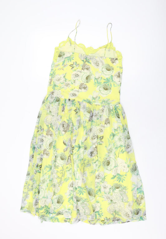ASOS Womens Yellow Floral Polyester A-Line Size 2 V-Neck Pullover